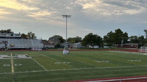 The EPHS boys varsity team huddling up right before the end of halftime, continuing the game with a score of 1-2 with Ridgewood. 