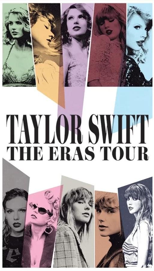 Swifts The Eras Tour poster. The poster includes her 10 eras photographed in order of release.