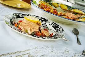 Salmon with lemon, one of the 12 traditional fish dishes. 