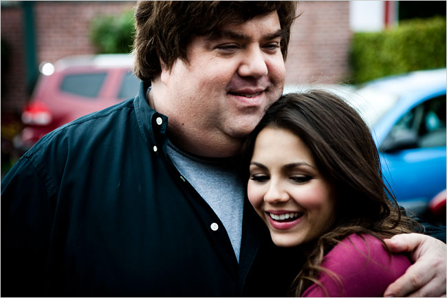 Dan Schnieder hugging Victoria Justice while they were both working on the TV show Victorious.She was on Victorious for 4 seasons.