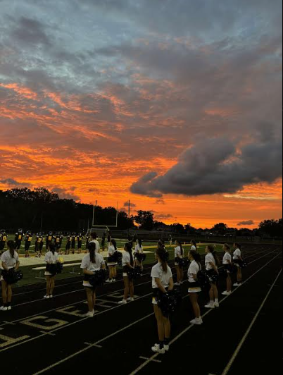 This is a photo of the Varsity Cheerleading Team at our first game. This photo was taken on August 30th, 2024.