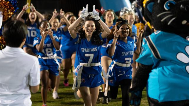 The Wake County Schools girls flag football kickoff event with the Carolina Panthers. 