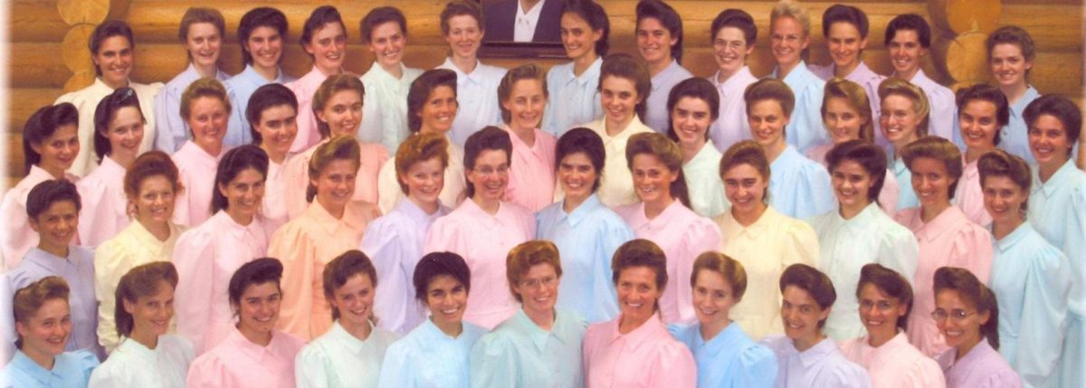 A picture of almost every wife of Warren Jeffs's. 24 of them were under 17 years old. The pastel colors they wear indicate they are all married to the same man.
