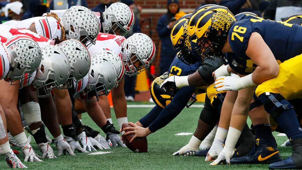 This is a picture of Michigan and Ohio State before “The Game.” It is both teams' most important game.
