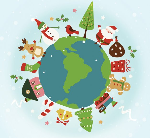 Clipart of different holidays celebrated in the month of December. As well as displaying that different traditions are honored all over the world.