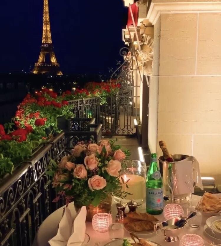 Photo of a romantic dinner right near the Eiffel Tower. What better way to kick off Valentine’s day than to be in the city of love near the Eiffel tower?
