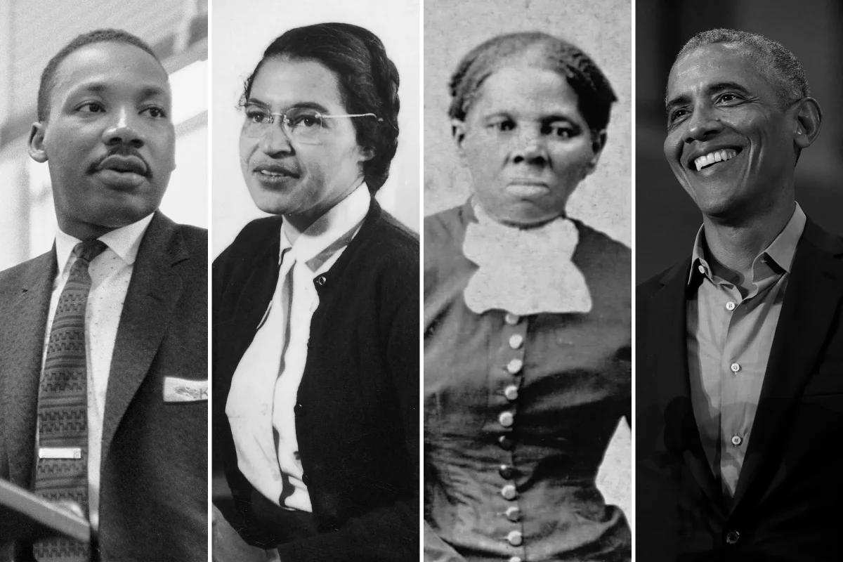Important figures involving black history. This photo shows Martin Luther King Jr., Rosa Parks,Harriet Tubman and Barack Obama.