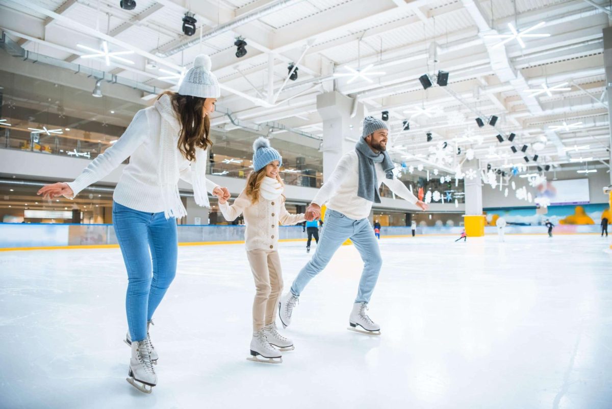 ce skating can be held in an outside skating rink or indoors. I would recommend outside just so you can get the whole experience, but in this picture they are inside. 
